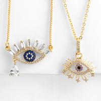 Cubic Zircon Micro Pave Brass Necklace, Evil Eye, 18K gold plated, oval chain & box chain & different styles for choice & micro pave cubic zirconia & for woman, more colors for choice, nickel, lead & cadmium free, 25x15mm, Sold Per Approx 16.7 Inch Strand