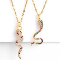 Cubic Zircon Micro Pave Brass Necklace, Snake, 18K gold plated, oval chain & different styles for choice & micro pave cubic zirconia & for woman, more colors for choice, nickel, lead & cadmium free, 30x12mm, Sold Per Approx 15.7 Inch Strand