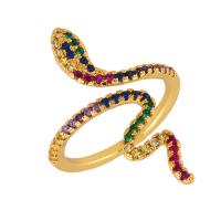 Cubic Zircon Brass prst prsten, Mosaz, Had, 18K pozlacené, nastavitelný & micro vydláždit kubické zirkony & pro ženy, multi-barevný, nikl, olovo a kadmium zdarma, 22x31mm, Prodáno By PC