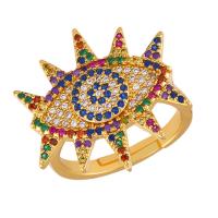 Cubic Zircon Brass Finger Ring, Evil Eye, 18K gold plated, adjustable & micro pave cubic zirconia & for woman, multi-colored, nickel, lead & cadmium free, 22x22mm, Sold By PC