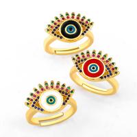 Cubic Zircon Brass Finger Ring Evil Eye 18K gold plated adjustable & micro pave cubic zirconia & for woman & enamel nickel lead & cadmium free Sold By PC