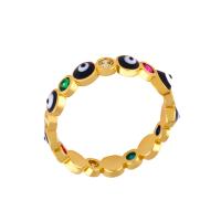Cubic Zircon Brass Finger Ring Evil Eye 18K gold plated & micro pave cubic zirconia & for woman & enamel multi-colored nickel lead & cadmium free Sold By PC