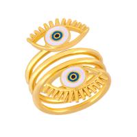 Brass Finger Ring, Evil Eye, 18K gold plated, adjustable & for woman & enamel, nickel, lead & cadmium free, 23x28mm, Sold By PC