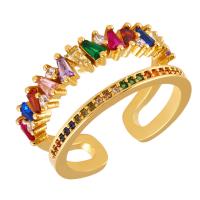 Circón cúbico anillo de latón, metal, 18K chapado en oro, ajustable & micro arcilla de zirconia cúbica & para mujer, multicolor, libre de níquel, plomo & cadmio, 21x8mm, Vendido por UD