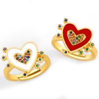 Cubic Zircon Brass Finger Ring Heart 18K gold plated adjustable & micro pave cubic zirconia & for woman & enamel nickel lead & cadmium free Sold By PC