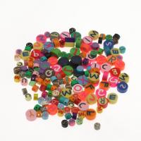 Polymer Ton Perlen , Alphabet-Buchstabe, farbenfroh, frei von Nickel, Blei & Kadmium, 7x4mm, 1000PCs/Tasche, verkauft von Tasche