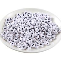 Alphabet Acrylic Beads, Number, mixed pattern & DIY & enamel, white, 4x7mm, 100PCs/Bag, Sold By Bag