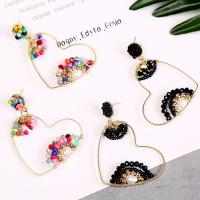 Tibetan Style Drop Earring, with Seedbead, Heart, gold color plated, Bohemian style & for woman, more colors for choice, nickel, lead & cadmium free, 60x49mm, Sold By Pair