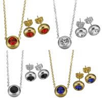 Fashion Stainless Steel Jewelry Sets, Stud Earring & necklace, with Resin, plated, 2 pieces & fashion jewelry & for woman, more colors for choice, 11.5x10mm,1.5mm,9mm, Length:17.2 Inch, Sold By Set