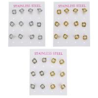 Stainless Steel Stud Earring Set, Stud ørering, med Plastic Pearl, forgyldt, 6 stykker & mode smykker & for kvinde, flere farver til valg, 8mm, Solgt af sæt