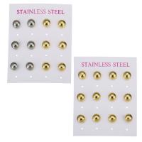 Stainless Steel Stud Earring Set, Stud ørering, forgyldt, 6 stykker & mode smykker & for kvinde, flere farver til valg, 8mm, Solgt af sæt