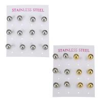 Stainless Steel Stud Earring Set, Stud ørering, forgyldt, 6 stykker & mode smykker & for kvinde, flere farver til valg, 8mm, Solgt af sæt