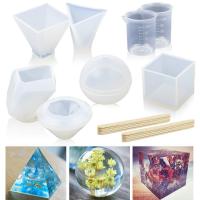 DIY Epoxy Mold Set Silicone Sphere & Cube & Diamond & Crystal & Triangular pyramid silicone casting mold including Measuring Cup & Stirrer Bar durable Sold By Set