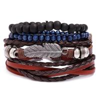 Cowhide Bracelet, Faux Leather, bracelet, with Tibetan Style, plated, 4 pieces & fashion jewelry & Unisex, 60mm, Sold By Set