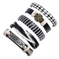 Cowhide Bracelet Faux Leather bracelet with Zinc Alloy plated 5 pieces & fashion jewelry & Unisex 60mm Sold By Set