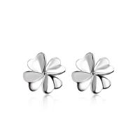 925 Sterling Silver Stud Earrings, Four Leaf Clover, platinum plated, hypo allergic & for woman, 8x8mm, Sold By Pair
