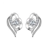 Cubic Zirconia Micro Pave Sterling Silver Earring 925 Sterling Silver Heart platinum plated hypo allergic & micro pave cubic zirconia & for woman Sold By Pair