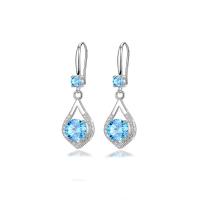 Cubic Zirconia Micro Pave Sterling Silver Earring, 925 Sterling Silver, platinum plated, hypo allergic & micro pave cubic zirconia & for woman, more colors for choice, 6x26mm, Sold By Pair