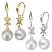 Cubic Zirconia Micro Pave Brass Earring with Plastic Pearl plated micro pave cubic zirconia & for woman 35mm Sold By Lot