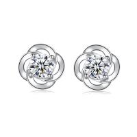 Cubic Zirconia Micro Pave Sterling Silver Earring 925 Sterling Silver Four Leaf Clover hypo allergic & micro pave cubic zirconia & for woman Sold By Pair
