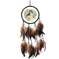 Fashion Dream Catcher, Flocking Fabric, with Feather & Polyester & ABS Plastic, handmade, dyed & woven pattern, brown, 600mm, Sold By PC