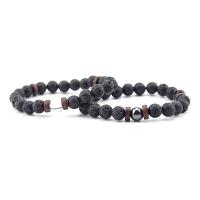Natural Black Lava Beads & Wood Beads Bracelets with Zinc Alloy Finding 2 pieces & fashion jewelry 8mm Sold By PC