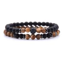 Gemstone Bracelets, Tiger Eye, with Dalmatian & Goldstone, fashion jewelry, more colors for choice, 6mm, Sold By PC