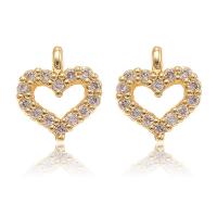 Cubic Zirconia Micro Pave Brass Pendant, Heart, gold color plated, micro pave cubic zirconia & hollow, metallic color plated, 8x9mm, Hole:Approx 1mm, 20PCs/Lot, Sold By Lot