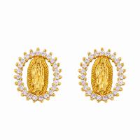 Messing Stud Earring, met Cubic Zirconia, mode sieraden, gouden, Verkocht door pair