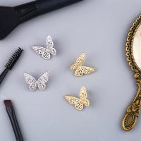 Messing Stud Earring, met Cubic Zirconia, Vlinder, mode sieraden, gouden, Verkocht door pair