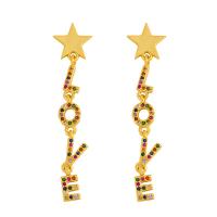 Brass Drop Earring with Cubic Zirconia fashion jewelry golden Sold By Pair
