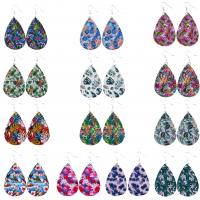 Earring Jewelry, PU Leather, with Tibetan Style, Teardrop, printing, different color and pattern for choice & for woman, 33x77mm, 5Pairs/Lot, Sold By Lot