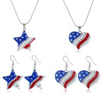 Zinc Alloy Jewelry Sets earring & necklace united states flag pattern & enamel & with rhinestone  Sold By Set