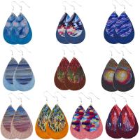 Earring Jewelry PU Leather with Zinc Alloy Teardrop printing & for woman Sold By Lot