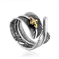 Titanium Steel Cuff Finger Ring, Feather, plated, different size for choice & for man, more colors for choice, 12mm, Sold By PC