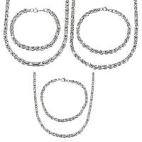 Komplety biżuteria ze stali nierdzewnej, bransoletka & naszyjnik, Stal nierdzewna, dla obu płci & różnej wielkości do wyboru, srebro, 4mm,5mm,6mm, sprzedane przez Ustaw