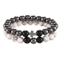 Men Bracelet Abrazine Stone with Howlite polished elastic & for man Length Approx 7.3 Inch Sold By Set