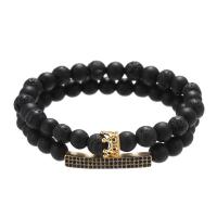 Men Bracelet Abrazine Stone with Lava elastic & micro pave cubic zirconia & for man black Length Approx 7.3 Inch Sold By Set