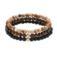 Men Bracelet Abrazine Stone with Picture Jasper & Tiger Eye elastic & for man 6mm Length Approx 7.3 Inch Sold By Set