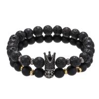 Men Bracelet Abrazine Stone with Lava elastic & micro pave cubic zirconia & for man Length Approx 7.3 Inch Sold By Set