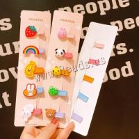 Resin Alligator Hair Clip, with Cloth & Tibetan Style, Cartoon, 5 pieces & for children & different styles for choice, more colors for choice, 30mm, 10Sets/Lot, Sold By Lot