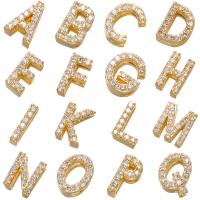 Цирконий Micro Pave латунь подвеска, Латунь, Алфавитное письмо, плакирован золотом, DIY & разные стили для выбора & инкрустированное микро кубического циркония, плакирование металлическим цветом, 10ПК/Лот, продается Лот