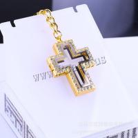 Tibetan Style Key Clasp, Cross, with rhinestone, more colors for choice, nickel, lead & cadmium free, 108x30x8mm, 5/Bag, Sold By Bag