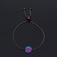 Stainless Steel Jewelry Bracelet Multicolor with Sunflower Pattern Charms plated fashion jewelry & for woman Sold By Strand