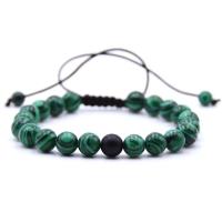 Unisex Bracelet, Natural Stone, with Abrazine Stone & Malachite, Round, Adjustable & braided bracelet & anti-fatigue, more colors for choice, 8mm,, Sold By Strand