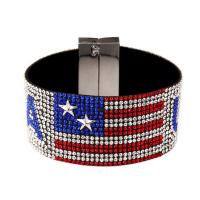 Bracelet strass, avec tissu, modèle du drapeau des États-Unis & unisexe, couleurs mélangées, 190x35mm, Vendu par Environ 7.48 pouce brin