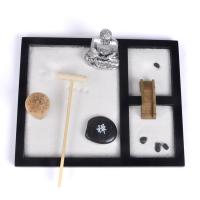 Fibreboard mit mittlerer Dichte Zen Sandbox Ornament, Quadrat, Halbhandgefertigt, für Zuhause und Büro, schwarz, 215x175x10mm, verkauft von PC
