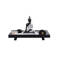 Fibreboard mit mittlerer Dichte Zen Sandbox Ornament, Quadrat, Halbhandgefertigt, für Zuhause und Büro, schwarz, 215x150x30mm, verkauft von PC