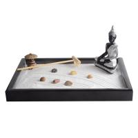 Middle Density Fibreboard Zen Sandbox Ornament, Square, half handmade, for home and office, black, 250x178x22mm, Sold By PC