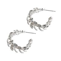 925 Sterling Silver Huggie Hoop Earring Leaf plated Korean style & for woman 7.3mm 24mm Sold By Pair